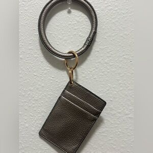 Gray Leather Card Holder with Key Ring